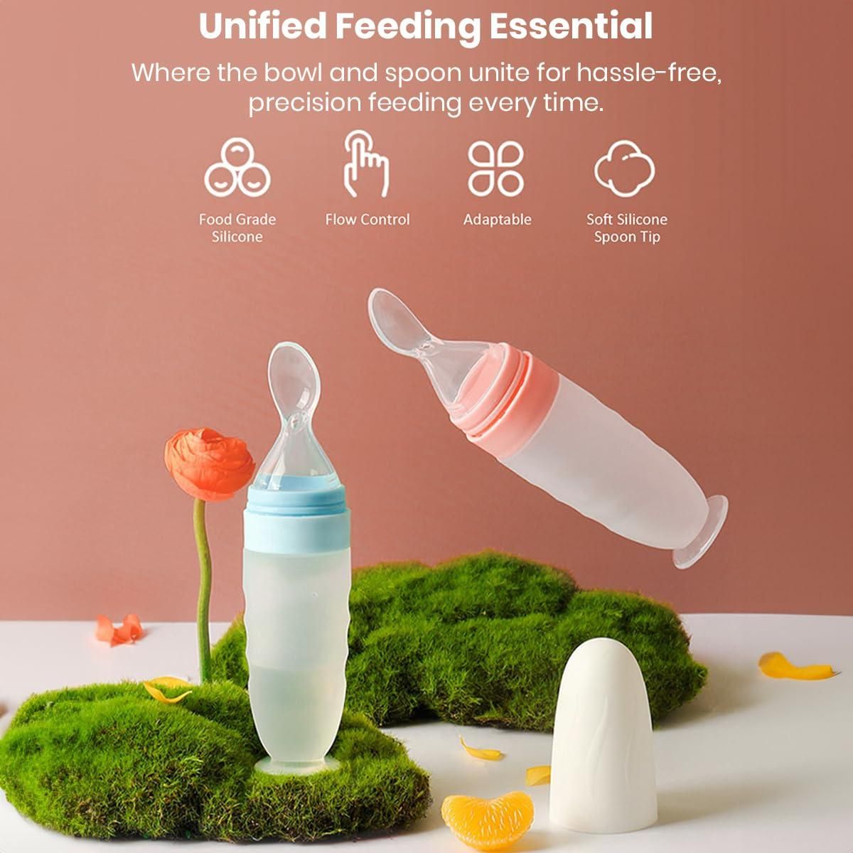 Kitchencore Feeding Spoon with Squeezy Food Grade Silicone Feeder Bottle, for Infant Baby, 90ml, BPA Free