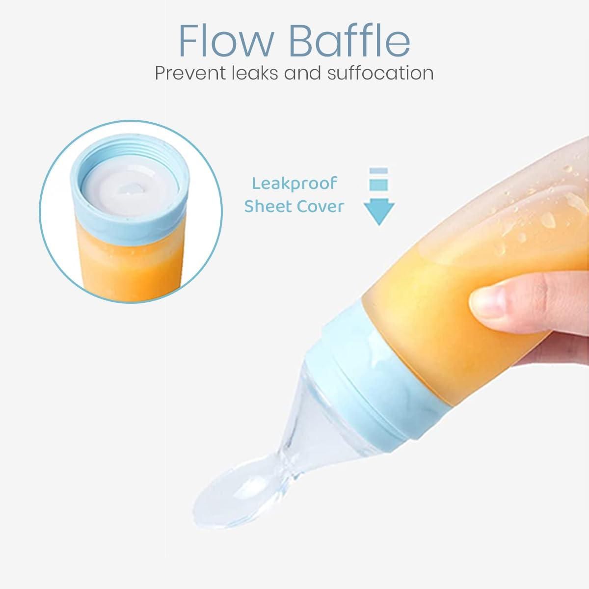 Kitchencore Feeding Spoon with Squeezy Food Grade Silicone Feeder Bottle, for Infant Baby, 90ml, BPA Free
