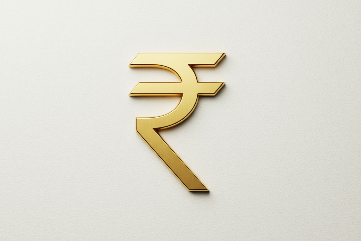 golden rupee symbol with off white background